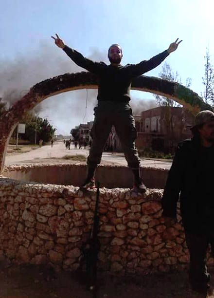Libyan army soldier at Hijaz Street Roundabout, rejoicing at the defeat of the jihadist cutthroats