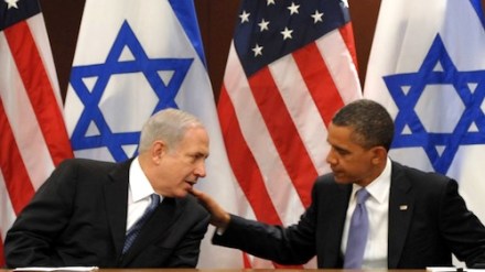 Obama tapping Netanyahu shoulder