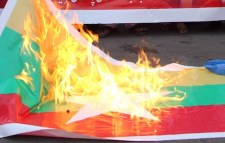 Burning Myanmar flag